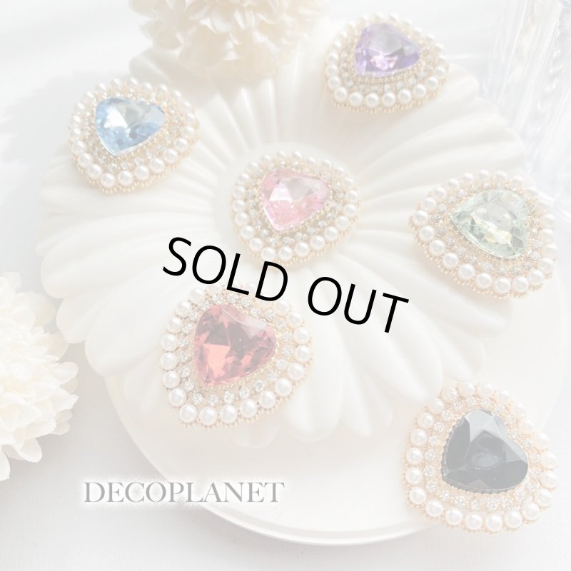 画像3: カボション　合金　パールとビジューの２連ハート（2個入り） (3)