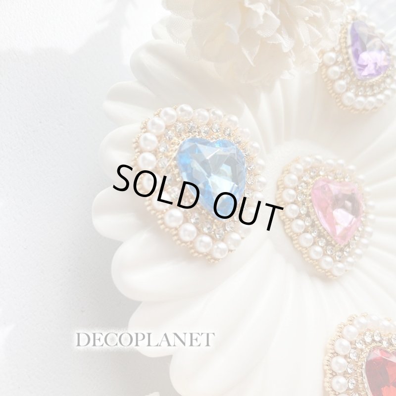 画像2: カボション　合金　パールとビジューの２連ハート（2個入り） (2)