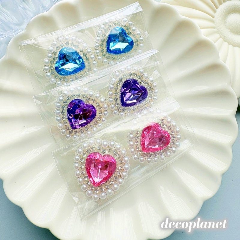 画像4: カボション　合金　パールとビジューの２連ハート（2個入り） (4)