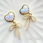 画像2: カボションゆらゆらかわいい　パールとリボン　合金　パールとリボン（2個入り） (2)