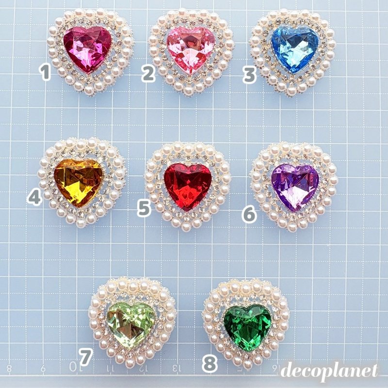 画像3: カボション　合金　パールとビジューの２連ハート（2個入り） (3)