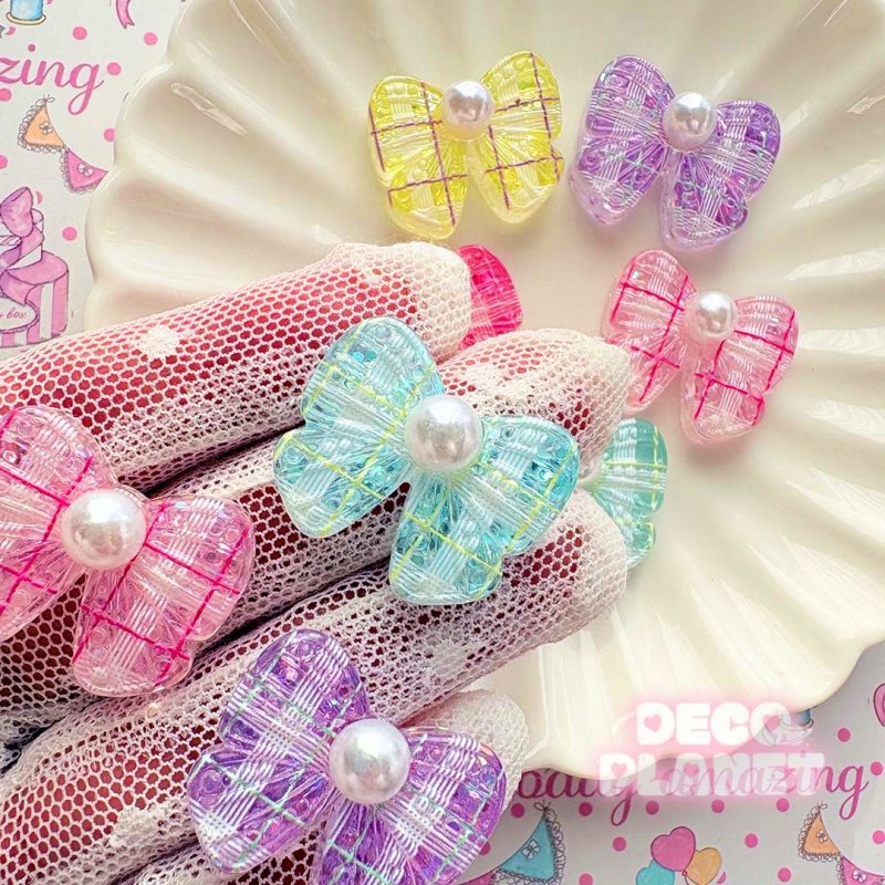 画像1: パール付き　チェックリボン (1)