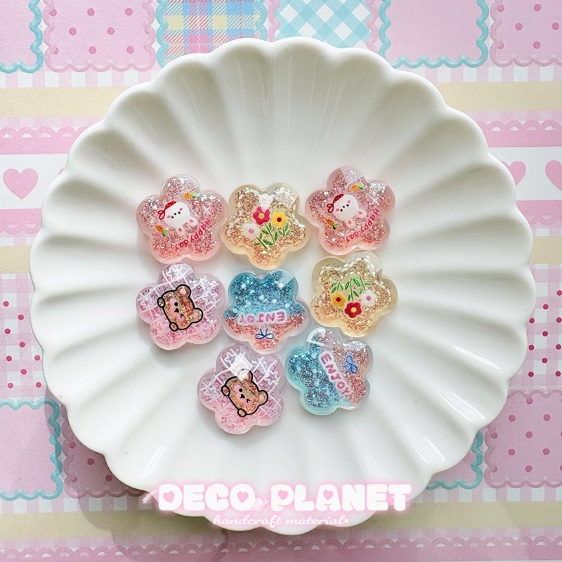 画像1: キラキラ　お花型　くま　うさぎ　エンジョイ　お花 (1)