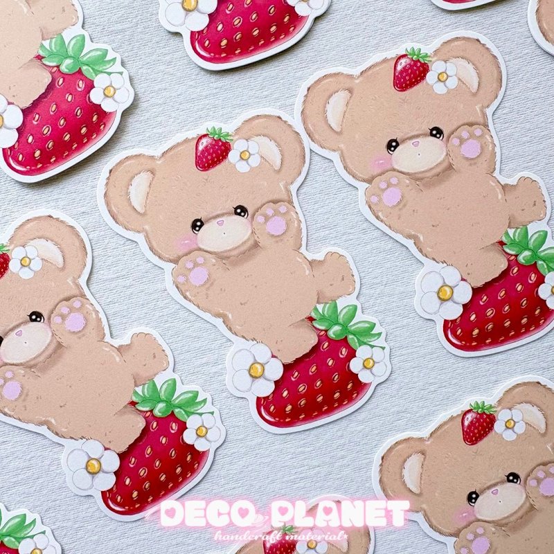 画像1: ダイカットメモ用紙　　コットンミルク　いちごの乗っちゃった (1)