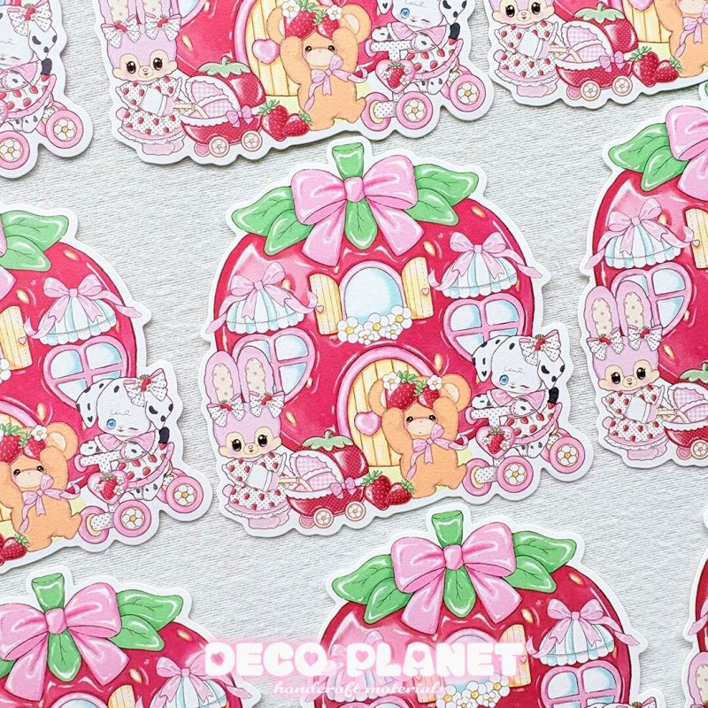 画像1: ダイカットメモ用紙　　いちごハウス (1)